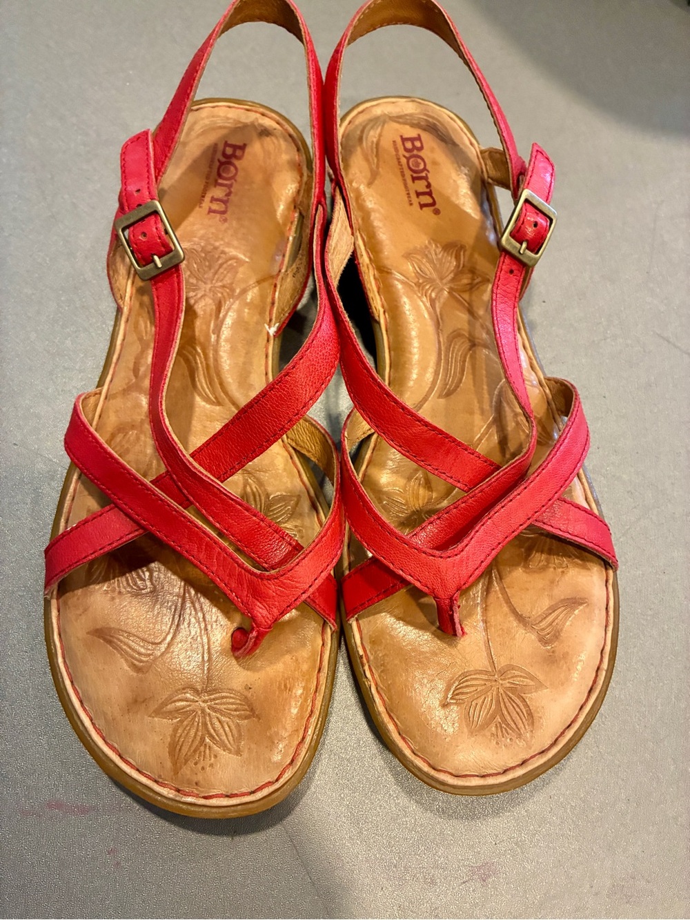 Born Red Leather Crisscross Slingback Sandals